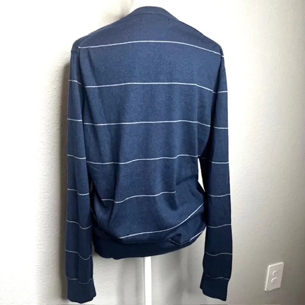 Banana Republic Silk Cashmere V-Neck Sweater Blue Stripe Luxury Blend Medium